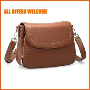 Genuine Leather Crossbody Bag with RFID Wallet Medium Saddle Purse